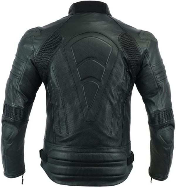 Men’s Perforated Motorcycle Leather Jacket – Armoured, Black - Image 2