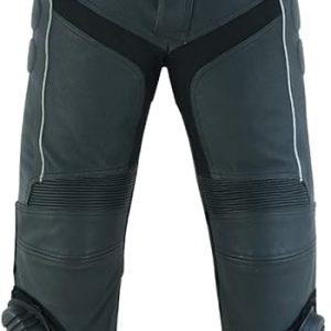 Mens Motorcycle Long Leg Leather Armoured Safety Pants