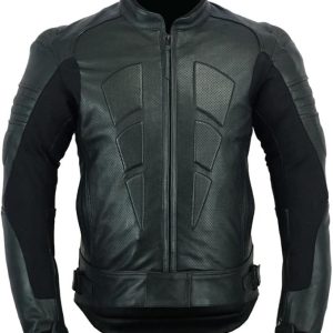 Men’s Perforated Motorcycle Leather Jacket – Armoured, Black