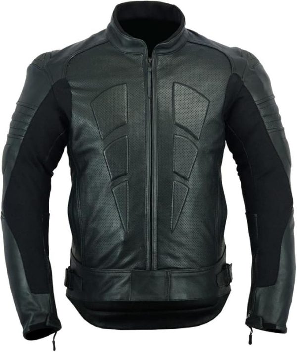 Men’s Perforated Motorcycle Leather Jacket – Armoured, Black