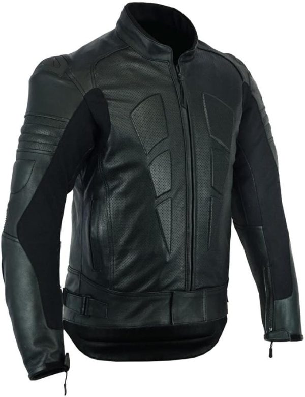 Men’s Perforated Motorcycle Leather Jacket – Armoured, Black - Image 3